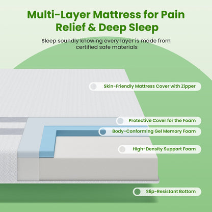 BedStory King Memory Foam Mattress 25cm Cooling Gel Foam Mattress in a Box Medium Feel