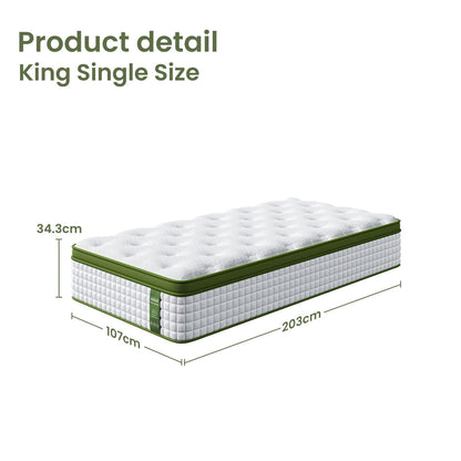 BedStory King Single Mattress 34cm Medium - Hybrid Mattress for Pressure Relief Motion Isolation