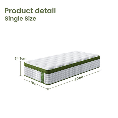 BedStory Single Mattress 34cm Medium - Hybrid Mattress for Pressure Relief Motion Isolation