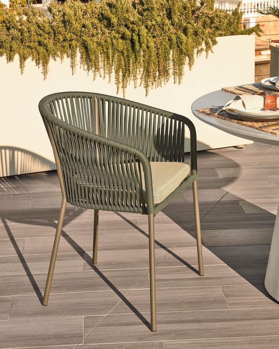 Set of 2 - Yanet Woven Dining Chair - Dark Green