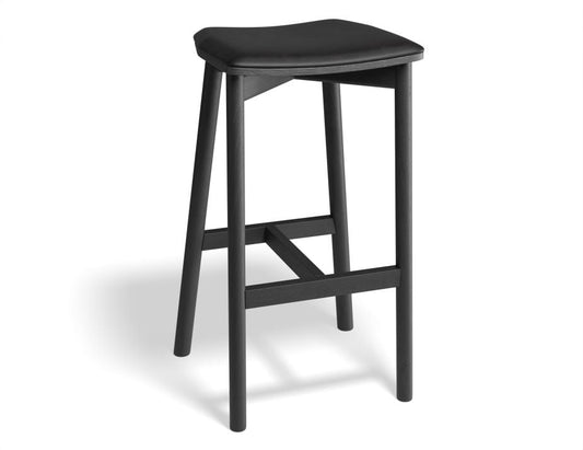 Andi Stool - Black - Backless with Pad - 75cm Seat Height Vintage Black Vegan Leather Seat Pad