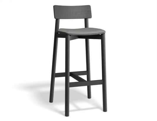 Andi Stool - Black with Pad - 66cm Seat Height Light Grey Fabric Seat Pad