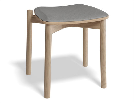 Andi Low Stool - Natural Ash with Pad - 45cm - Light Grey Fabric Seat Pad