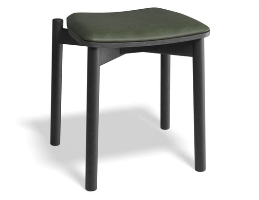 Andi Low Stool - Black Ash with Pad - 45cm - Vintage Green Vegan Leather Seat Pad