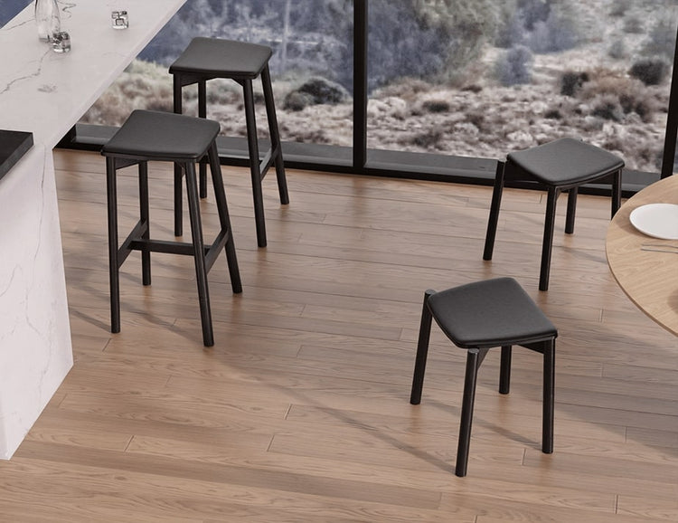 Andi Stool - Black - Backless with Pad - Upholstered Seat