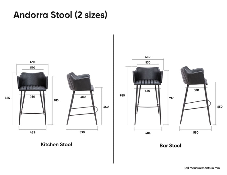 Andorra Bar Stool - Vintage Black Seat