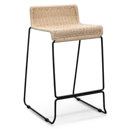Bailey Bar Stool - Natural Cord Seat - Black Frame