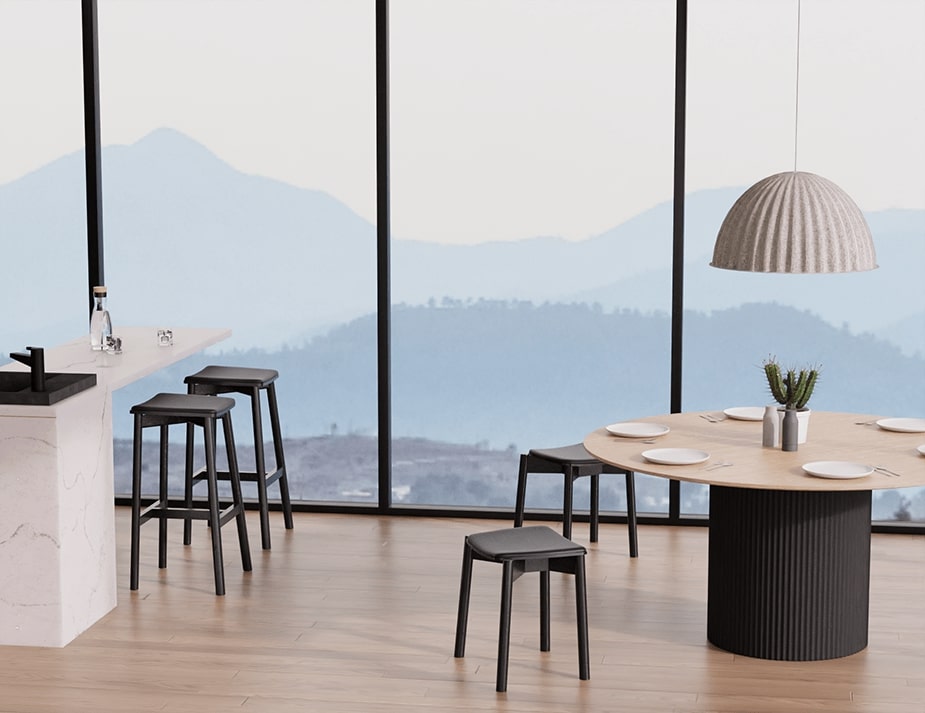 Andi Stool - Black - Backless with Pad - Upholstered Seat