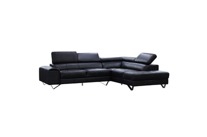 Bellagio 2 Seater + Right Chaise Leather Lounge - Black