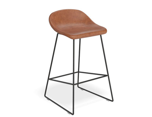 Pop Stool - Black Frame and Upholstered Vintage Tan Seat - 65cm Kitchen Bench Seat Height