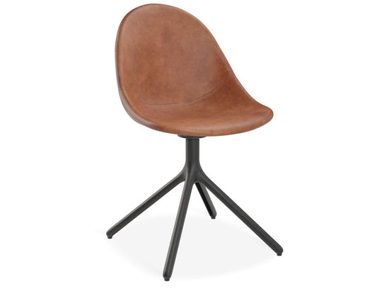 Pebble Chair Tan Upholstered Vintage Seat - Swivel Base - Black