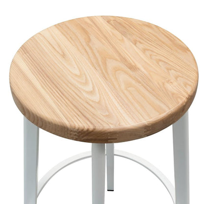 65cm Bar Stool - Natural Timber Seat - White Frame(Set of 2)