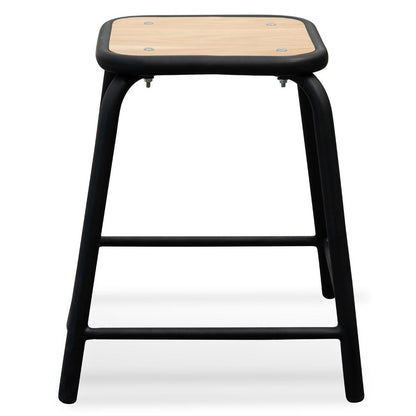 Ex Display - Dawson Low Stool With Natural Timber Seat - Black Frame
