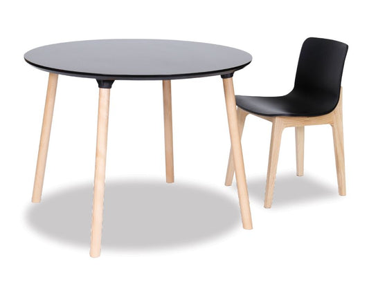 Massa Table - Round 100cm - Natural Legs - Black Top