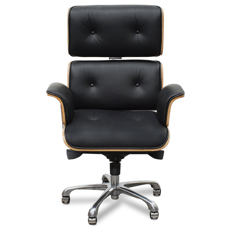 Executive High Back Office Chair – Black Leather and Walnut – view 2