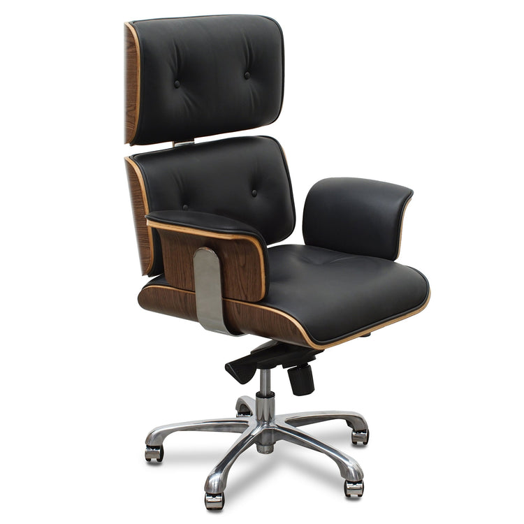 Executive High Back Office Chair – Black Leather and Walnut – view 3