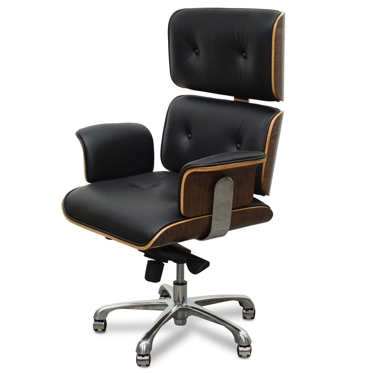Executive High Back Office Chair – Black Leather and Walnut