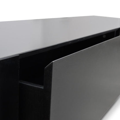 Scandinavian 2.4m-3.07m Lowline Entertainment TV Unit - Walnut - Black