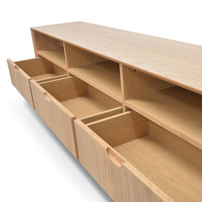 Scandinavian 180cm TV Entertainment Unit With 3 Drawers - Natural