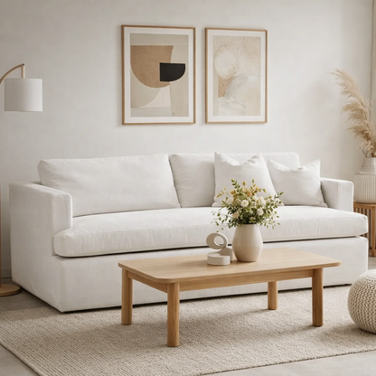 Birkshire 3 Seater White Linen Sofa