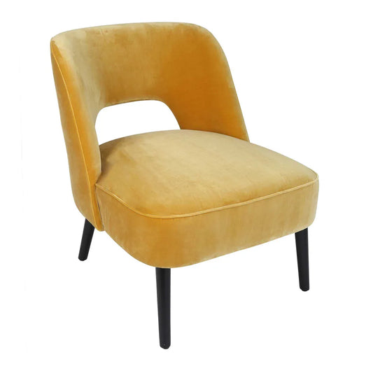 Aphrodite Birch Velvet Lounge Chair - Mustard