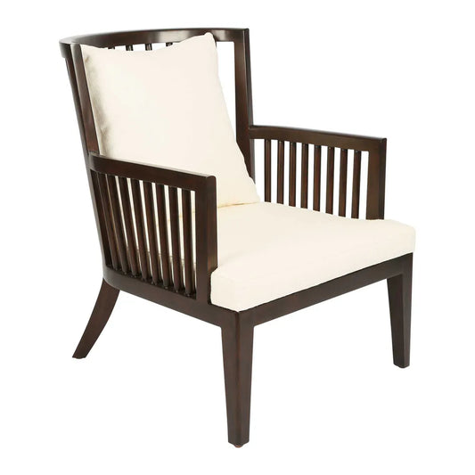 Audrina Mahogany Wood Lounge Chair - White Cushions