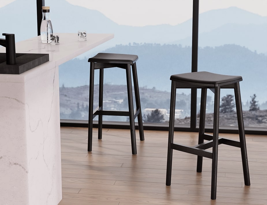 Andi Stool - Black - Backless with Pad - Upholstered Seat