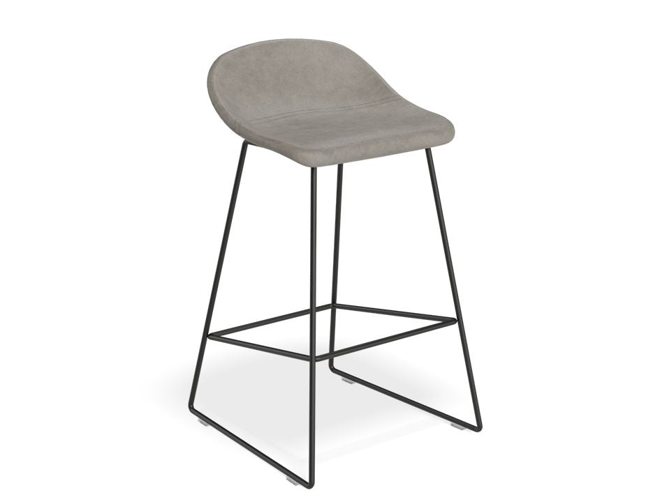 Pop Stool - Black Frame and Upholstered Vintage Grey Seat   - 65cm Kitchen Bench Seat Height