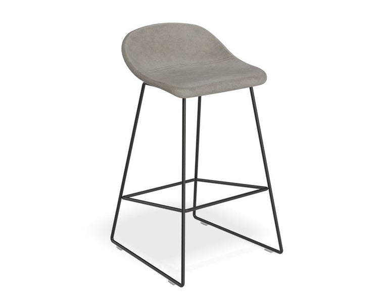 Pop Stool - Black Frame and Upholstered Vintage Grey Seat   - 65cm Kitchen Bench Seat Height