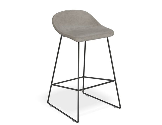 Pop Stool - Black Frame and Upholstered Vintage Grey Seat   - 65cm Kitchen Bench Seat Height