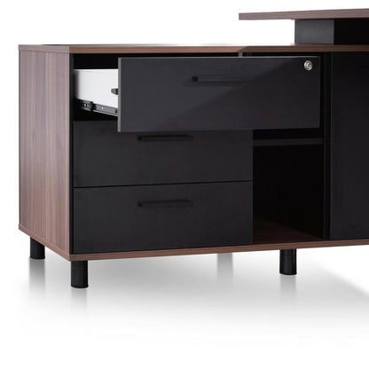 1.8m Executive Desk Left Return with Black Legs - Walnut