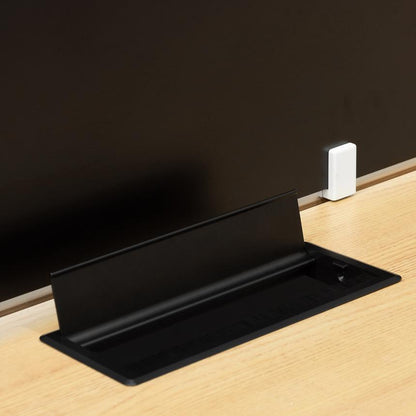 4 Seater Workstation with Black Screen - Natural Top - Black Base