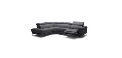 Harper Modular Leather 2 Seater with Electric Recliner Chaise Sofa - Black