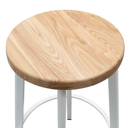 Set of 2 - James 65cm Natural Timber Seat Bar Stool - White Frame