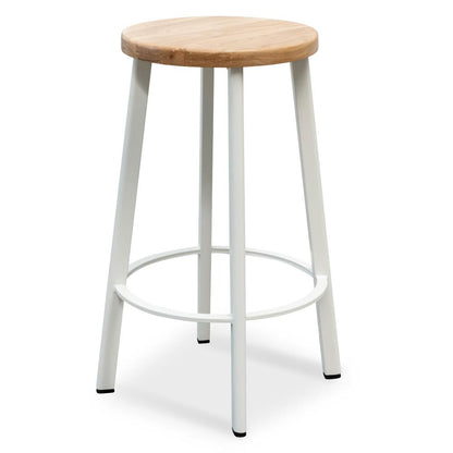 Set of 2 - James 65cm Natural Timber Seat Bar Stool - White Frame