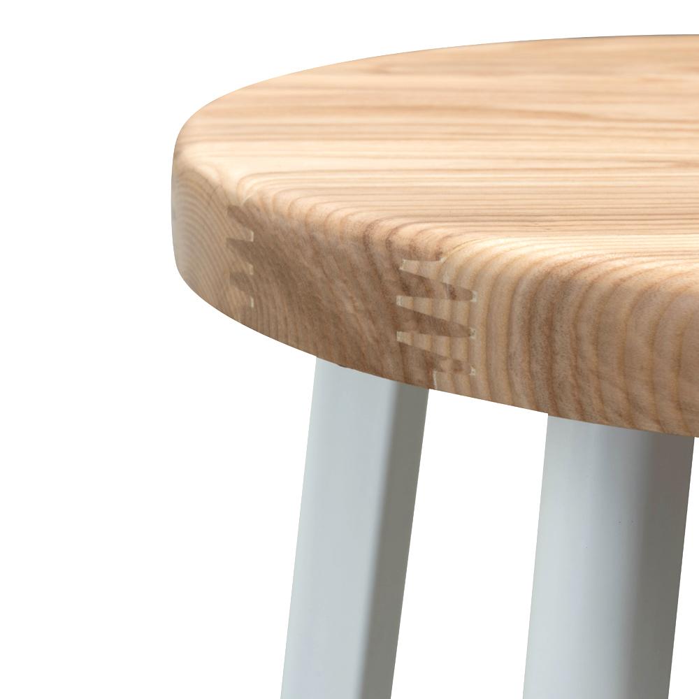 Set of 2 - James 65cm Natural Timber Seat Bar Stool - White Frame