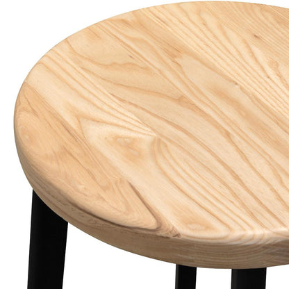 Set of 2 - James 65cm Bar Stool - Natural Timber Seat and Black Frame