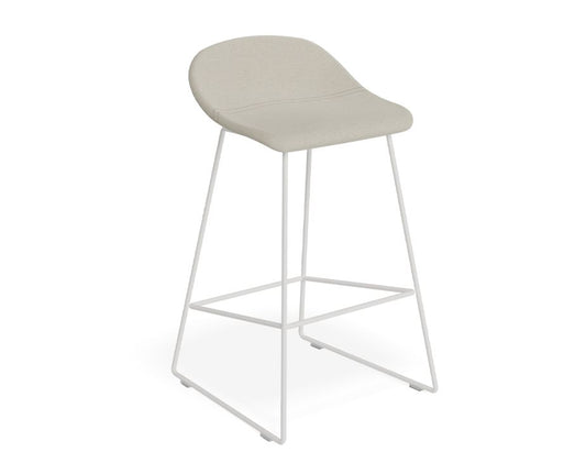 Pop Stool - White Frame and Light Grey Fabric Seat  - 65cm Kitchen Bench Seat Height