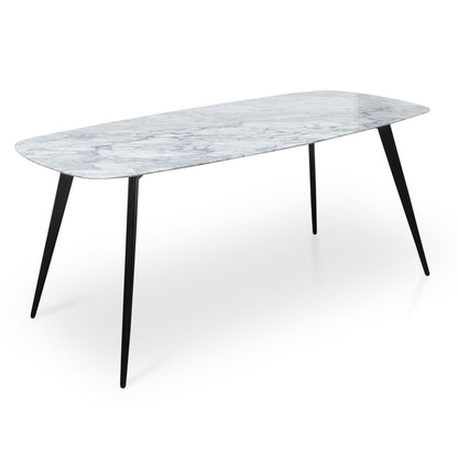 Ex Display - Maxwell 1.8m White Marble Dining Table - Black Legs