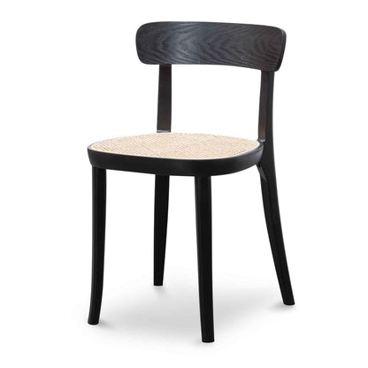 Rattan Dining Chair - Black with Natural Seat(Set of 2)