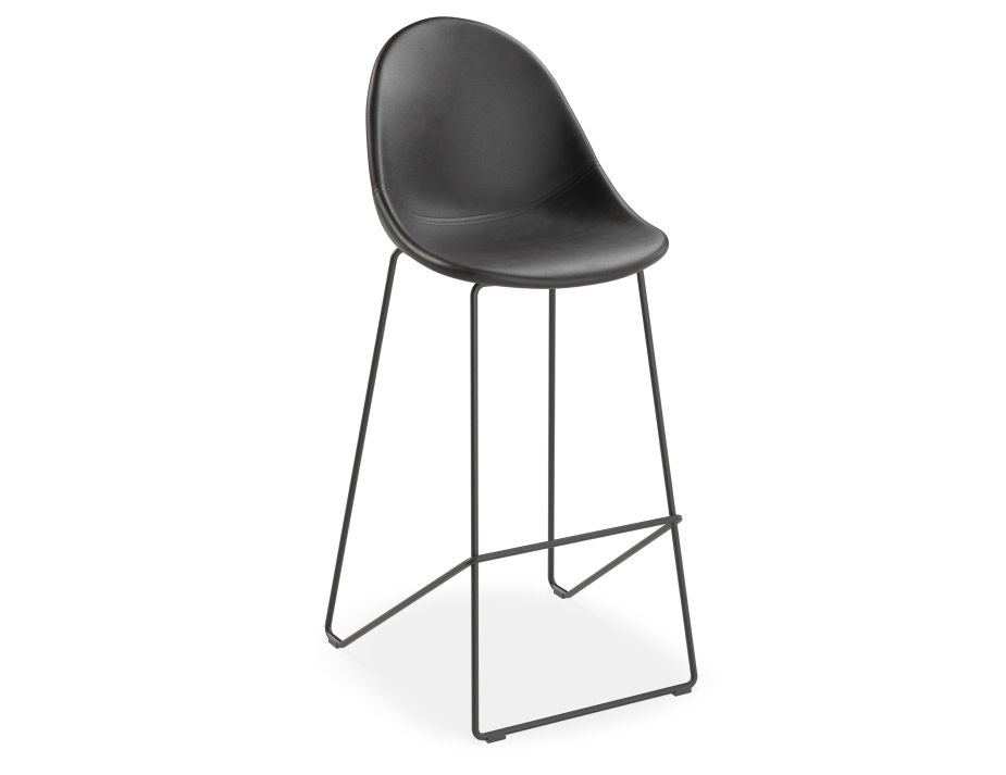 Pebble Stool Black Upholstered Vintage Seat  - Bar Stool 75cm Seat