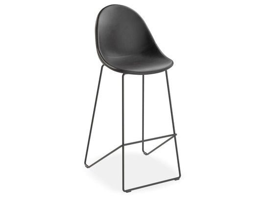 Pebble Stool Black Upholstered Vintage Seat  - Bar Stool 75cm Seat