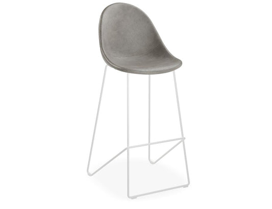 Pebble Stool Grey Upholstered Vintage Seat  - Bar Stool 75cm Seat - White Base