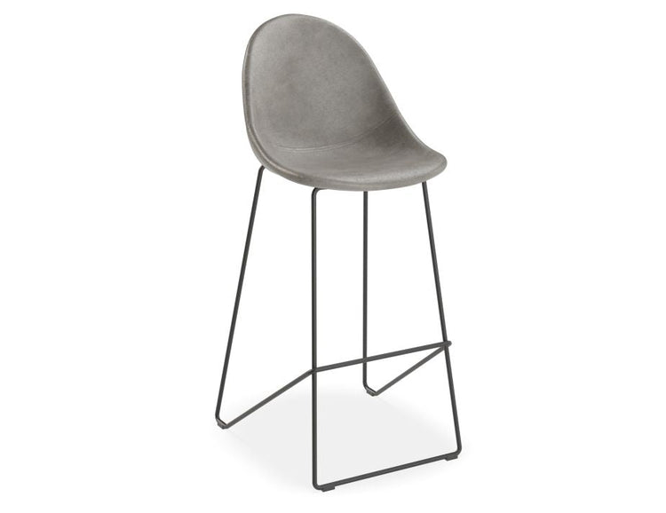 Pebble Stool Grey Upholstered Vintage Seat  - Bar Stool 75cm Seat - Black Base