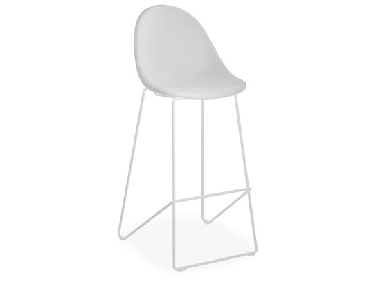 Pebble Stool White Upholstered Seat  - Bar Stool 75cm Seat - White Base