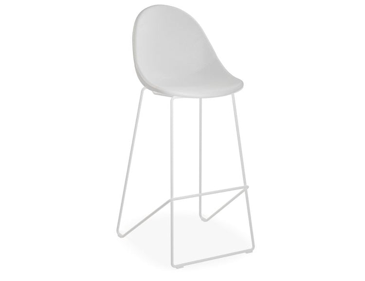 Pebble Stool White Upholstered Seat  - Bar Stool 75cm Seat - White Base