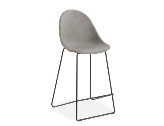 Pebble Stool Grey Upholstered Vintage Seat  - Counter Stool 65cm Seat - Black Base