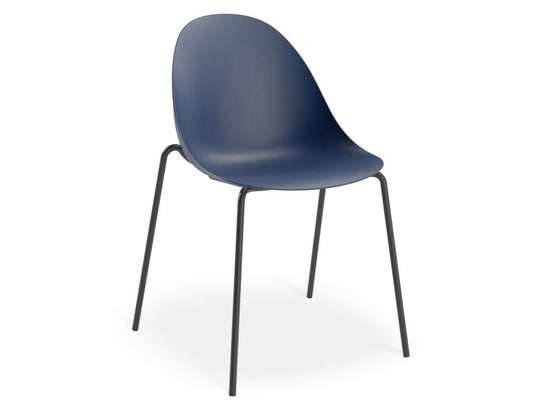 Pebble Chair Navy Blue with Shell Seat - 4 Post Stackable Base - Black