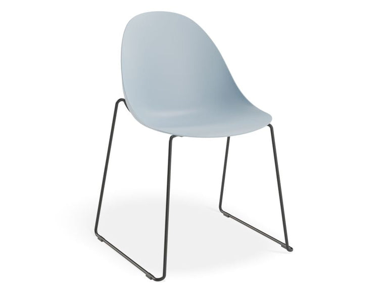 Pebble Chair Pale Blue with Shell Seat - Sled Stackable Base - Black