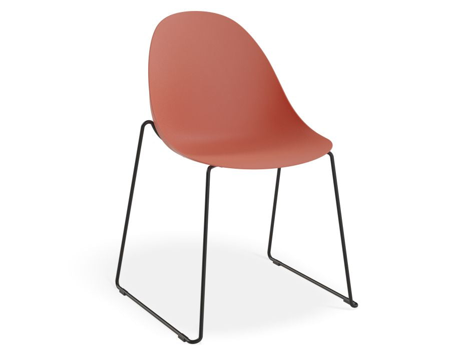 Pebble Chair Coral with Shell Seat - Sled Stackable Base - Black